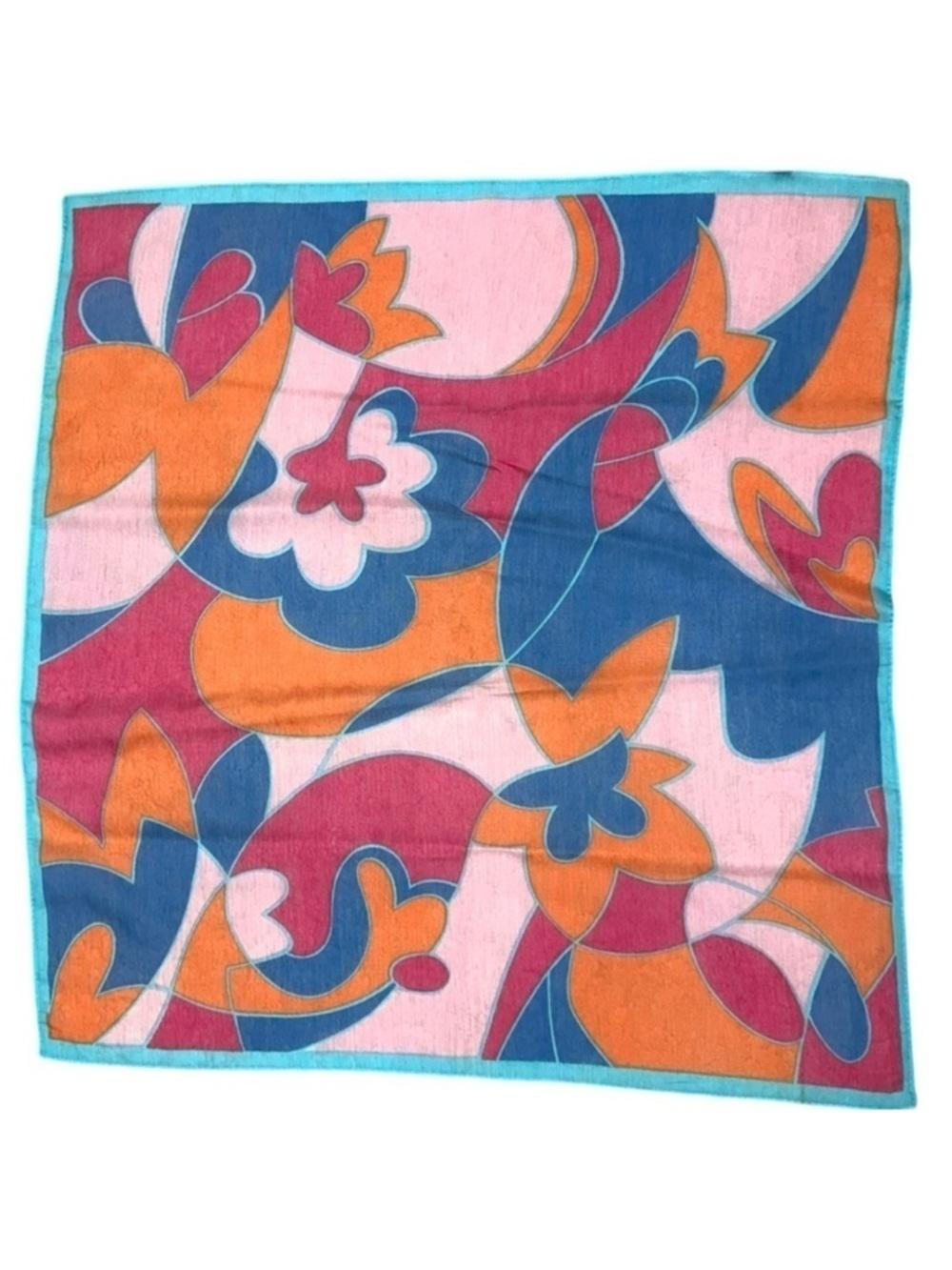 Vintage Floral Colorful Scarf, Multicolor, Mod 60s Cotton Abstract Printed